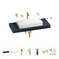 Раковина 75 см со столешницей 120 см Wellsee Pure BY Wellsee 201011693 в наборе 10 в 1: столешница, раковина, высокий смеситель, сифон, выпуск, кран-вентили, аксессуары (цвет золото)