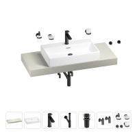 Раковина 70 см со столешницей 120 см Wellsee Graceful Pro 201012692 в наборе 10 в 1: столешница, раковина, смеситель, сифон, донный клапан, угловые вентили, аксессуары (цвет матовый черный)