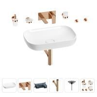 Раковина для ванной Wellsee Croquis 201005679 в наборе 8 в 1: раковина белого глянцевого цвета, встраиваемый смеситель, сифон, выпуск, аксессуары (цвет набора розовое золото)