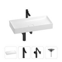 Раковина для ванной Wellsee Pure BY Wellsee 201002787 в наборе 4 в 1: раковина белого глянцевого цвета, высокий смеситель, сифон, выпуск (цвет набора матовый черный)