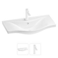 Раковина для ванной Wellsee Bisou 201000935 в наборе 2 в 1: полукруглая раковина белого глянцевого цвета, смеситель в цвете матовый белый