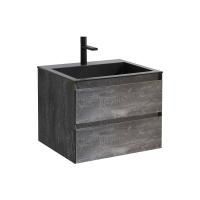 Тумба Vincea Luka 600 подвесная, 2 выкатных ящика soft-close, G.Stone с умывальником VCB-13600G из кварца, цвет серый