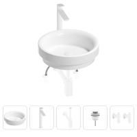 Раковина для ванной Wellsee Doux 201004215 в наборе 5 в 1: раковина белого глянцевого цвета, высокий смеситель, сифон, донный клапан, угловые вентили (цвет набора матовый белый)