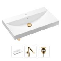 Комплект 3 в 1 Lavinia Boho Bathroom Sink 21520645: врезная фарфоровая раковина 80 см, металлический сифон, донный клапан