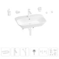 Раковина для ванной Wellsee Eclatant 201007455 в наборе 9 в 1: раковина белого глянцевого цвета, смеситель, сифон, донный клапан, угловые вентили, аксессуары (цвет набора матовый белый)