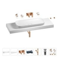 Раковина 90 см со столешницей 140 см Wellsee Croquis 201008584 в наборе 9 в 1: столешница, раковина, встраиваемый смеситель, сифон, выпуск, аксессуары (цвет набора розовое золото)