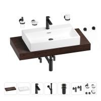 Раковина 70 см со столешницей 100 см Wellsee Graceful Pro 201012662 в наборе 10 в 1: столешница, раковина, смеситель, сифон, донный клапан, угловые вентили, аксессуары (цвет матовый черный)