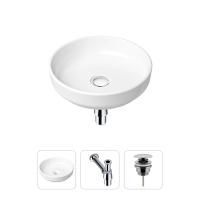 Комплект 3 в 1 Lavinia Boho Bathroom Sink 21520166: накладная фарфоровая раковина 40 см, металлический сифон, донный клапан