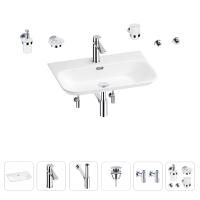 Раковина для ванной Wellsee Eclatant 2.0 201007501 в наборе 9 в 1: раковина белого глянцевого цвета, смеситель, сифон, донный клапан, угловые вентили, аксессуары (цвет набора хром)