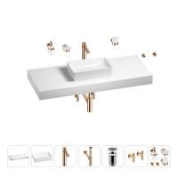 Раковина 42 см со столешницей 120 см Wellsee Pure BY Wellsee 201010954 в наборе 10 в 1: столешница, раковина, высокий смеситель, сифон, выпуск, кран-вентили, аксессуары (цвет розовое золото)