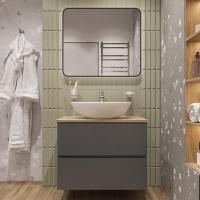 Мебель для ванной комнаты STWORKI Колдинг 80 антрацит, с раковиной Moduo 55 Leaf, столешница орех матовый