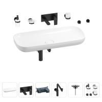 Раковина для ванной Wellsee Croquis 201005817 в наборе 8 в 1: раковина белого глянцевого цвета, встраиваемый смеситель, сифон, выпуск, аксессуары (цвет набора матовый черный)