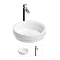 Раковина для ванной Wellsee Doux 201000651 в наборе 2 в 1: круглая раковина белого глянцевого цвета, высокий смеситель в цвете хром