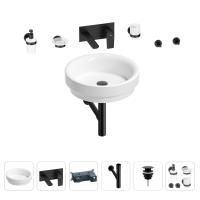 Раковина для ванной Wellsee Doux 201006077 в наборе 8 в 1: раковина белого глянцевого цвета, встраиваемый смеситель, сифон, донный клапан, аксессуары (цвет набора матовый черный)