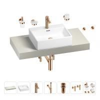 Раковина 50 см со столешницей 100 см Wellsee Graceful Pro 201012459 в наборе 10 в 1: столешница, раковина, смеситель, сифон, донный клапан, угловые вентили, аксессуары (цвет розовое золото)
