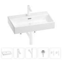 Раковина для ванной Wellsee Graceful Pro 201004655 в наборе 5 в 1: раковина белого глянцевого цвета, смеситель, сифон, донный клапан, угловые вентили (цвет набора матовый белый)