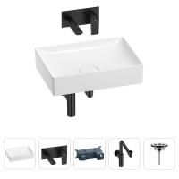 Раковина для ванной Wellsee Pure BY Wellsee 201002692 в наборе 4 в 1: раковина белого глянцевого цвета, встраиваемый смеситель, сифон, выпуск (цвет набора матовый черный)
