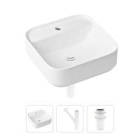 Комплект 3 в 1 Lavinia Boho Bathroom Sink 21520303: накладная фарфоровая раковина 42 см, металлический сифон, донный клапан