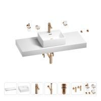 Раковина 43 см со столешницей 120 см Wellsee Graceful Pro 201012319 в наборе 10 в 1: столешница, раковина, смеситель, сифон, донный клапан, угловые вентили, аксессуары (цвет розовое золото)