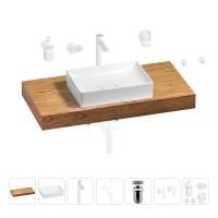 Раковина 50 см со столешницей 100 см Wellsee Pure BY Wellsee 201011235 в наборе 10 в 1: столешница, раковина, высокий смеситель, сифон, выпуск, кран-вентили, аксессуары (цвет матовый белый)