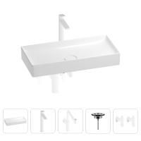 Раковина для ванной Wellsee Pure BY Wellsee 201004470 в наборе 5 в 1: раковина белого глянцевого цвета, высокий смеситель, сифон, выпуск, угловые вентили (цвет набора матовый белый)