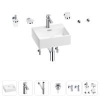 Раковина для ванной Wellsee Graceful Pro 201006601 в наборе 9 в 1: раковина белого глянцевого цвета, смеситель, сифон, донный клапан, угловые вентили, аксессуары (цвет набора хром)