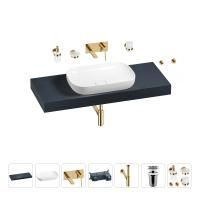 Раковина 60 см со столешницей 120 см Wellsee Croquis 201008168 в наборе 9 в 1: столешница, раковина, встраиваемый смеситель, сифон, выпуск, аксессуары (цвет набора золото)