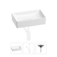 Раковина для ванной Wellsee Pure BY Wellsee 201001210 в наборе 3 в 1: прямоугольная раковина белого глянцевого цвета, сифон, выпуск в цвете матовый белый