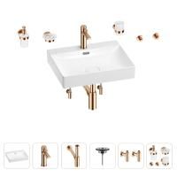 Раковина для ванной Wellsee DeSire 201007559 в наборе 9 в 1: раковина белого глянцевого цвета, смеситель, сифон, выпуск, угловые вентили, аксессуары (цвет набора розовое золото)