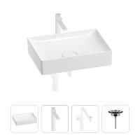 Раковина для ванной Wellsee Pure BY Wellsee 201002690 в наборе 4 в 1: раковина белого глянцевого цвета, высокий смеситель, сифон, выпуск (цвет набора матовый белый)