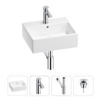 Раковина для ванной Wellsee Graceful Pro 201002901 в наборе 4 в 1: раковина белого глянцевого цвета, смеситель, сифон, донный клапан (цвет набора хром)