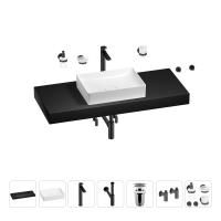 Раковина 50 см со столешницей 120 см Wellsee Pure BY Wellsee 201011412 в наборе 10 в 1: столешница, раковина, высокий смеситель, сифон, выпуск, кран-вентили, аксессуары (цвет матовый черный)