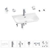 Раковина для ванной Wellsee Eclatant 2.0 201007546 в наборе 9 в 1: раковина белого глянцевого цвета, смеситель, сифон, донный клапан, угловые вентили, аксессуары (цвет набора хром)