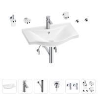 Раковина для ванной Wellsee Bisou 201007321 в наборе 9 в 1: раковина белого глянцевого цвета, смеситель, сифон, донный клапан, угловые вентили, аксессуары (цвет набора хром)