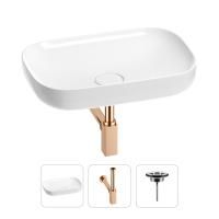 Раковина для ванной Wellsee Croquis 201001009 в наборе 3 в 1: овальная раковина белого глянцевого цвета, сифон, выпуск в цвете розовое золото