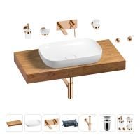 Раковина 60 см со столешницей 100 см Wellsee Croquis 201008069 в наборе 9 в 1: столешница, раковина, встраиваемый смеситель, сифон, выпуск, аксессуары (цвет набора розовое золото)