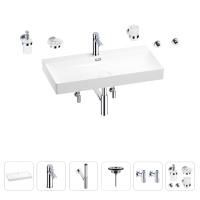 Раковина для ванной Wellsee Bromance 201007636 в наборе 9 в 1: раковина белого глянцевого цвета, смеситель, сифон, выпуск, угловые вентили, аксессуары (цвет набора хром)