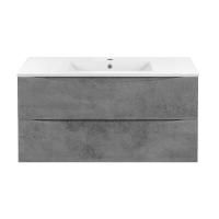 Тумба Vincea Mia 1000 подвесная, 2 выкатных ящика soft close, Beton с умывальником VBS-13100 керамическая, цвет белый