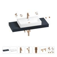 Раковина 70 см со столешницей 120 см Wellsee Graceful Pro 201012709 в наборе 10 в 1: столешница, раковина, смеситель, сифон, донный клапан, угловые вентили, аксессуары (цвет розовое золото)