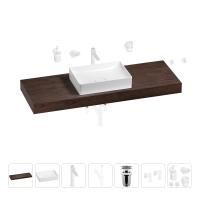 Раковина 50 см со столешницей 140 см Wellsee Pure BY Wellsee 201011500 в наборе 10 в 1: столешница, раковина, высокий смеситель, сифон, выпуск, кран-вентили, аксессуары (цвет матовый белый)