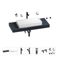 Раковина 75 см со столешницей 120 см Wellsee Pure BY Wellsee 201011692 в наборе 10 в 1: столешница, раковина, высокий смеситель, сифон, выпуск, кран-вентили, аксессуары (цвет матовый черный)