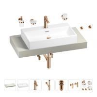 Раковина 70 см со столешницей 100 см Wellsee Graceful Pro 201012639 в наборе 10 в 1: столешница, раковина, смеситель, сифон, донный клапан, угловые вентили, аксессуары (цвет розовое золото)