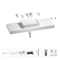 Раковина 50 см со столешницей 140 см Wellsee Pure BY Wellsee 201011521 в наборе 9 в 1: столешница, раковина, встраиваемый смеситель, сифон, выпуск, аксессуары (цвет набора хром)
