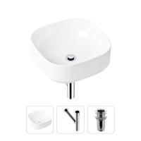Комплект 3 в 1 Lavinia Boho Bathroom Sink 21520241: накладная фарфоровая раковина 40 см, металлический сифон, донный клапан