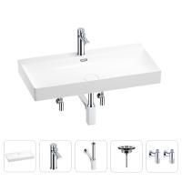 Раковина для ванной Wellsee Bromance 201005541 в наборе 5 в 1: раковина белого глянцевого цвета, смеситель, сифон, выпуск, угловые вентили (цвет набора хром)