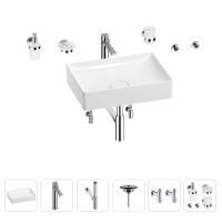 Раковина для ванной Wellsee Pure BY Wellsee 201006416 в наборе 9 в 1: раковина белого глянцевого цвета, высокий смеситель, сифон, выпуск, угловые вентили, аксессуары (цвет хром)