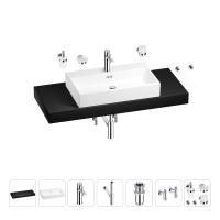 Раковина 70 см со столешницей 120 см Wellsee Graceful Pro 201012746 в наборе 10 в 1: столешница, раковина, смеситель, сифон, донный клапан, угловые вентили, аксессуары (цвет хром)