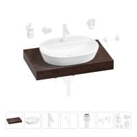 Раковина 60 см со столешницей 80 см Wellsee Calin 201007690 в наборе 10 в 1: столешница, раковина, смеситель, сифон, донный клапан, угловые вентили, аксессуары (цвет матовый белый)