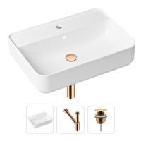 Комплект 3 в 1 Lavinia Boho Bathroom Sink 21520336: накладная фарфоровая раковина 60 см, металлический сифон, донный клапан