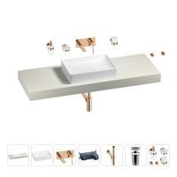 Раковина 50 см со столешницей 140 см Wellsee Pure BY Wellsee 201011449 в наборе 9 в 1: столешница, раковина, встраиваемый смеситель, сифон, выпуск, аксессуары (цвет набора розовое золото)
